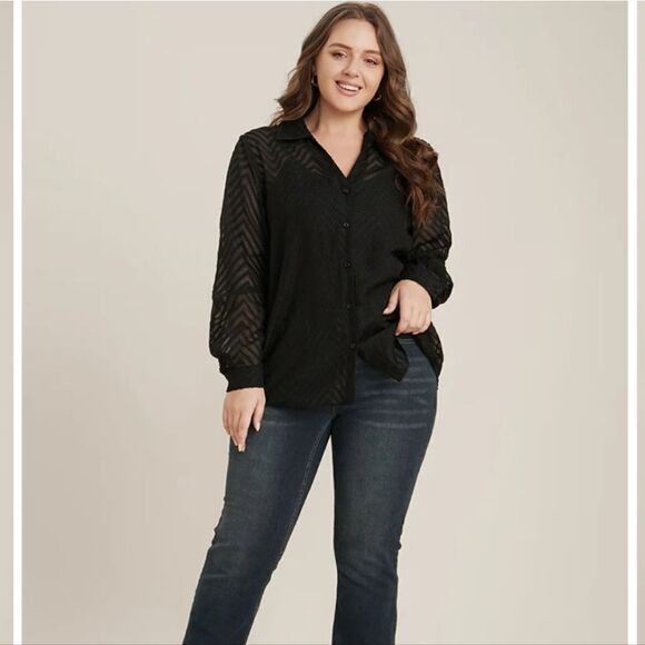 NWT BloomChic black geometric sheer top 10/M - Picture 1 of 11